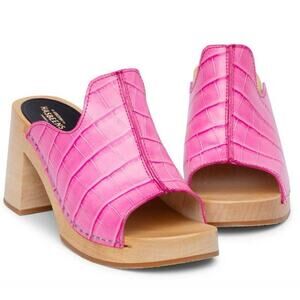 Swedish Hasbeens Lotten Open Toe Mule Heels In Pink